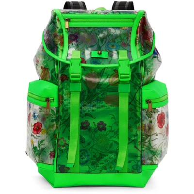 Shop Gucci Green Clear Flowers Backpack In 8870 Pink