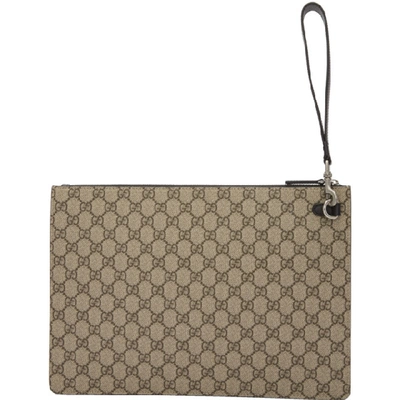 Shop Gucci Beige Gg Supreme Web Pouch In Beige/ebony