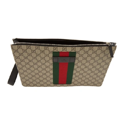 Shop Gucci Beige Gg Supreme Web Pouch In Beige/ebony