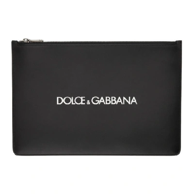Shop Dolce & Gabbana Dolce And Gabbana Black Calfskin Logo Pouch In Hni43 Nero