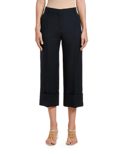 Shop Valentino Wool-silk Wide-leg Crop Pants In Navy