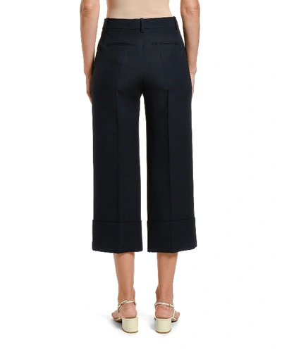 Shop Valentino Wool-silk Wide-leg Crop Pants In Navy