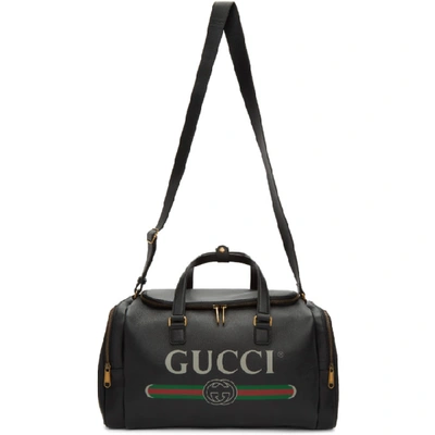 Shop Gucci Black Logo Print Duffle Bag In 8163 Black