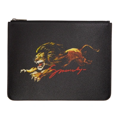 Shop Givenchy Black Large Canvas Leo Pouch In 960 Multi