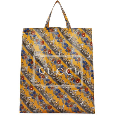 Shop Gucci Yellow Floral Logo Tote In 8771 Red