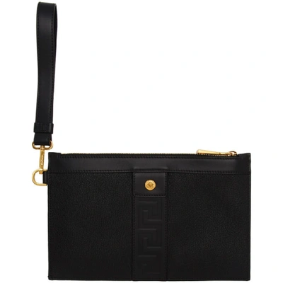 Shop Versace Black And Gold Small Tribute Cordura Zip Pouch In Dnnt Neror