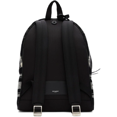 Shop Saint Laurent Black And Off-white Wool Check City Backpack In 1004 Neroff
