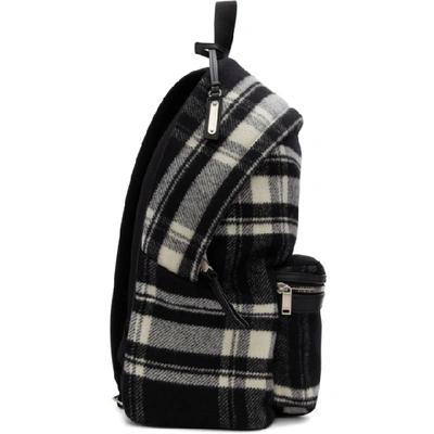 Shop Saint Laurent Black And Off-white Wool Check City Backpack In 1004 Neroff