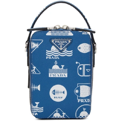 Shop Prada Blue Small Whale Print Messenger Bag