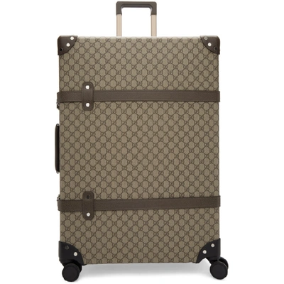 Shop Gucci Beige Globe-trotter Edition Large Gg Suitcase In 8358 Beige