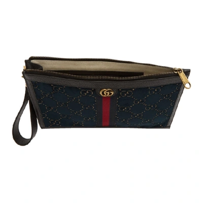 Shop Gucci Blue Velvet Gg Pouch In Blue Gg Velvet