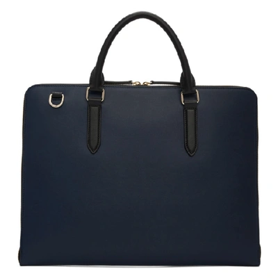 Shop Smythson Blue Leather Slim Brief Case In Bluette