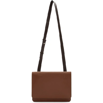 Shop Loewe Brown Gusset Flap Messenger Bag In 3200cognac