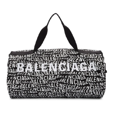 Shop Balenciaga Black And White Logo Wave Gym Bag In 1060 Blkwht