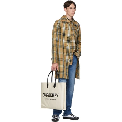 Shop Burberry Off-white Logo Tote In Natural