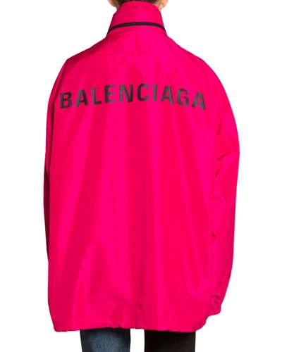 Balenciaga Back Logo Hooded Nylon Windbreaker In Pink | ModeSens