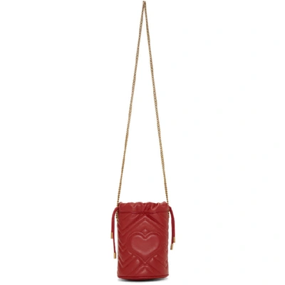 Shop Gucci Red Mini Gg Marmont Bucket Bag In 6433 Red