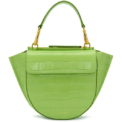 Shop Wandler Green Croc Mini Hortensia Bag In Croco Toxic