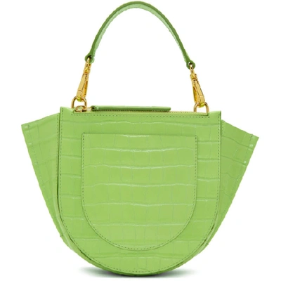 Shop Wandler Green Croc Mini Hortensia Bag In Croco Toxic