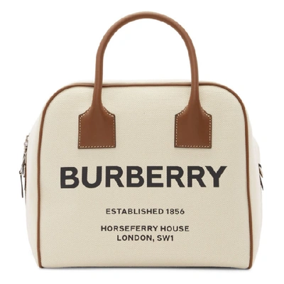 Shop Burberry Beige Woven Portrait Cube Bag In Natural