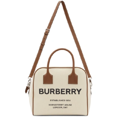 Shop Burberry Beige Woven Portrait Cube Bag In Natural