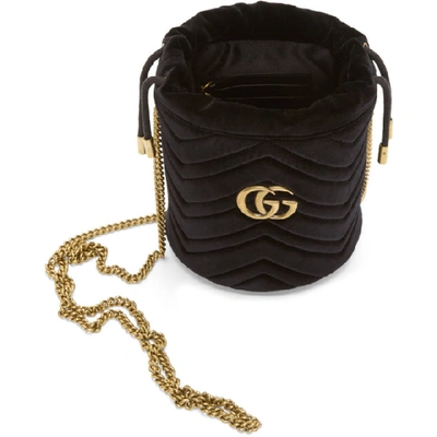 Shop Gucci Black Mini Velvet Gg Marmont Bucket Bag In 1000 Black