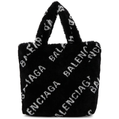 Shop Balenciaga Black Xs Faux-fur Everyday Tote In 1090 Black/