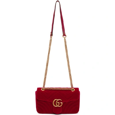 Shop Gucci Red Velvet Small Gg Marmont 2.0 Bag In 6433 Red