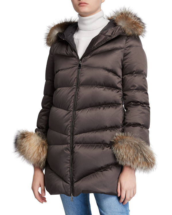 Moncler Cantis Fur-cuff Puffer Coat W/ Fur-trim Hood In Grey | ModeSens