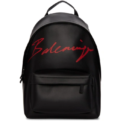 Shop Balenciaga Black Small Script Logo Everyday Backpack In 1000 Blk