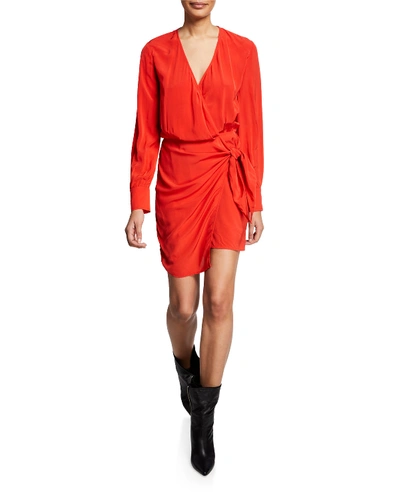 Shop Iro Ophie Long-sleeve Wrap Dress In Coral