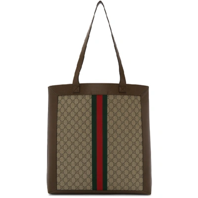Shop Gucci Brown And Beige Gg Ophidia Tote In 8745 Print