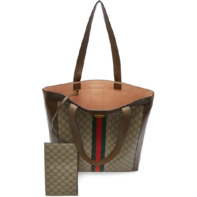 Shop Gucci Brown And Beige Gg Ophidia Tote In 8745 Print