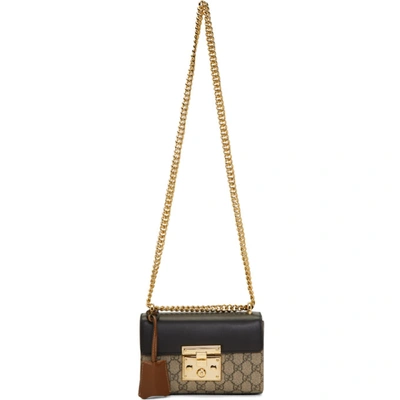 Shop Gucci Black & Brown Small Padlock Gg Shoulder Bag In Beige