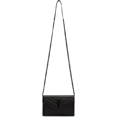 Shop Saint Laurent Black Small Monogramme Chain Wallet Bag
