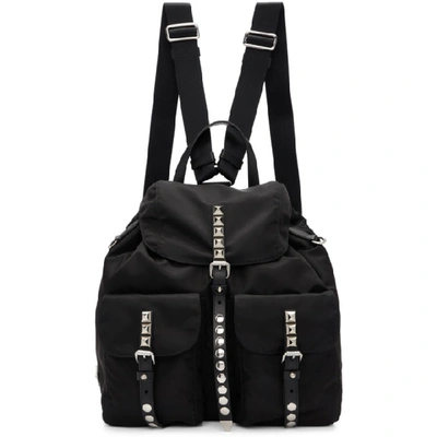 Shop Prada Black Studded Nylon Backpack