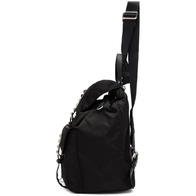 Shop Prada Black Studded Nylon Backpack