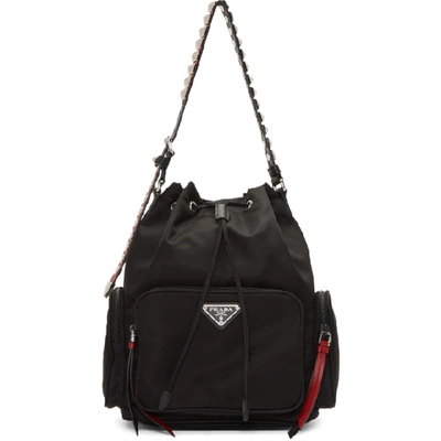 Shop Prada Black Nylon Studded Bucket Bag