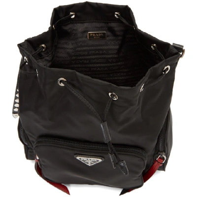 Shop Prada Black Nylon Studded Bucket Bag