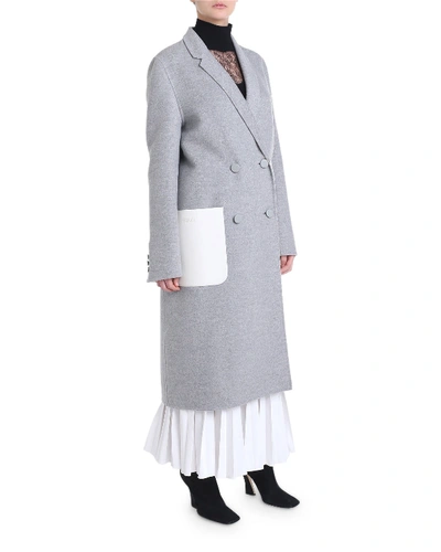 Shop Fendi Fur-lapel Double-breasted Cashmere Coat In Gray/white