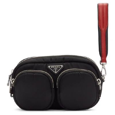 Shop Prada Black Nylon Double Pocket Bag