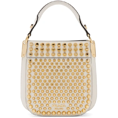 Shop Prada White Small Studded Margit Bag