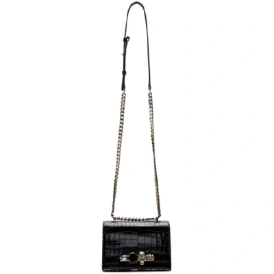 Shop Alexander Mcqueen Black Croc Small Jewelled Satchel In 1000 Black