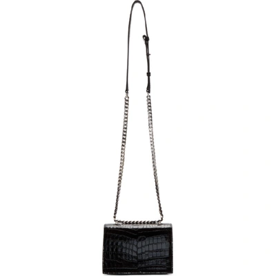 Shop Alexander Mcqueen Black Croc Small Jewelled Satchel In 1000 Black