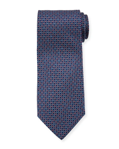 Shop Ferragamo Interlocking Gancini-print Silk Tie In Blue