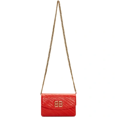 Shop Balenciaga Red Bb Wallet On Chain Bag In 6512 Red