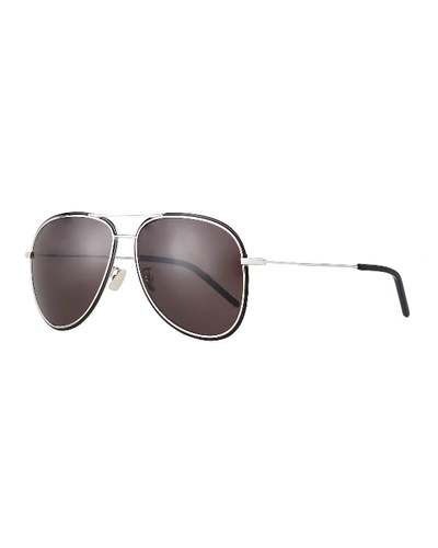 Shop Saint Laurent Men's Sl 294f Metal Aviator Sunglasses In Black