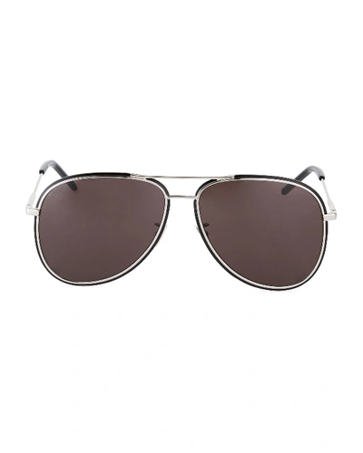 Shop Saint Laurent Men's Sl 294f Metal Aviator Sunglasses In Black