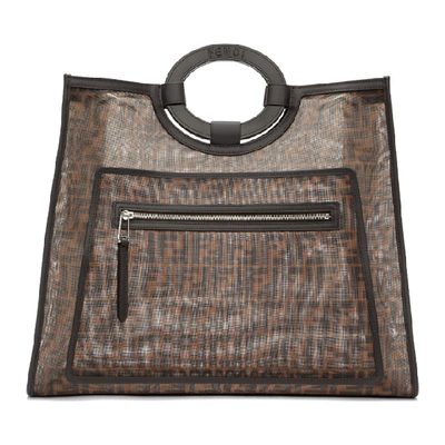 Shop Fendi Brown Mesh Large Forever  Tote In F12pn Black