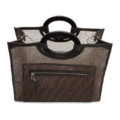 Shop Fendi Brown Mesh Large Forever  Tote In F12pn Black